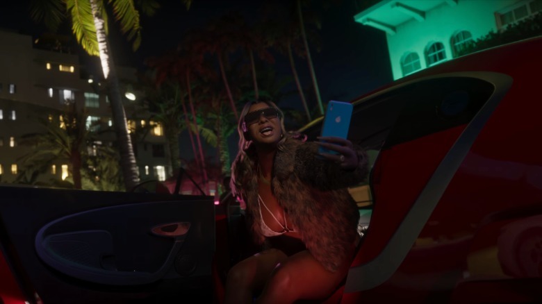 Jemand macht in GTA6 ein Video von sich selbst in einem Bugatti.