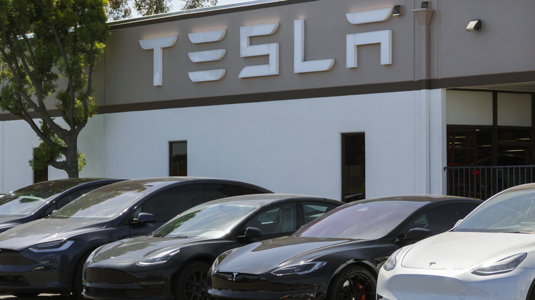 SAN DIEGO, KALIFORNIEN – 25. APRIL: Tesla-Elektrofahrzeuge werden am 25. April 2025 in einem Tesla-Servicecenter in San Diego, Kalifornien, geparkt. (Foto von Kevin Carter/Getty Images)