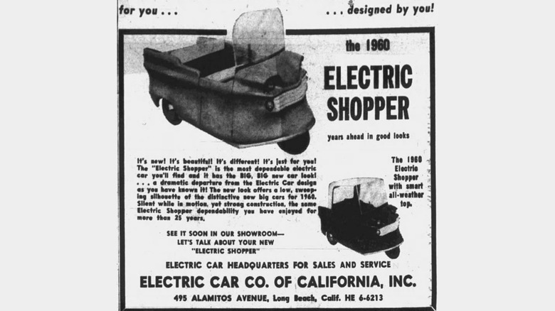 Ein Ausschnitt aus einer Ausgabe der Zeitung Independent vom 14. April 1960 für den Electric Shopper von 1960, in der dafür geworben wird "Jahre voraus in gutem Aussehen."