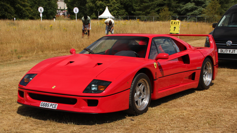 Ein roter Ferrari F40 auf einer Wiese
