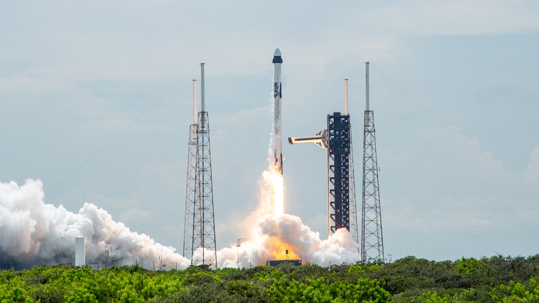 Eine SpaceX Falcon 9, die die Crew-9-Astronauten zur ISS befördert, hebt ab